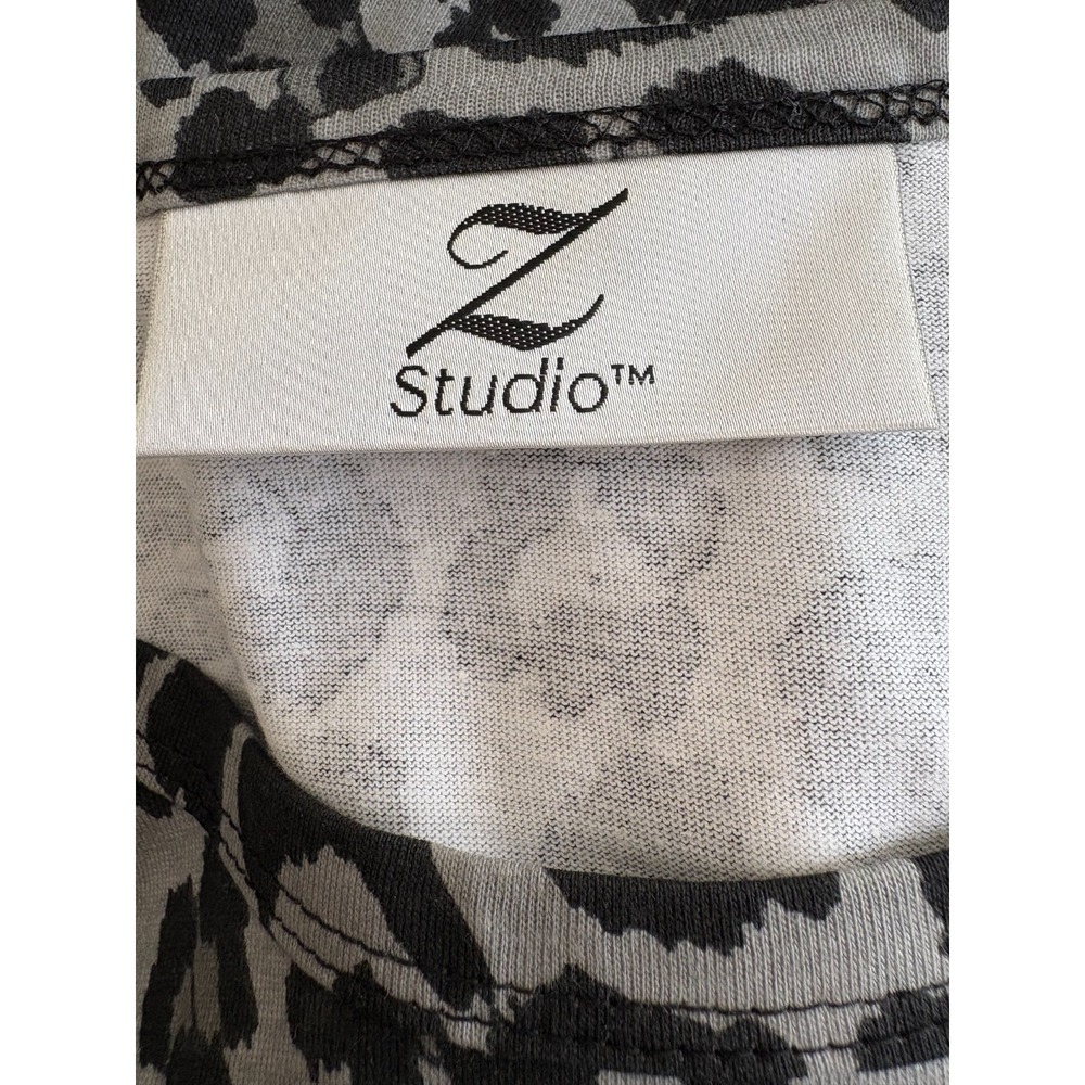 ANIMAL PRINT SHIRT LONG SLEEVE PULLOVER WOMAN'S XL Z STUDIO GRAY BLACK TUNIC TOP - Picture 8 of 9